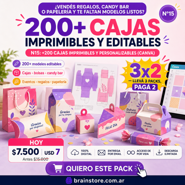 N15: +200 Cajas imprimibles y personalizables (Canva)