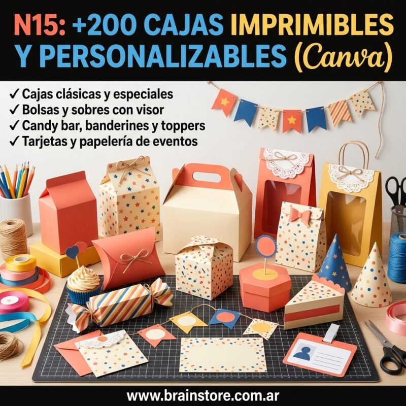 N15: +200 Cajas imprimibles y personalizables (Canva)