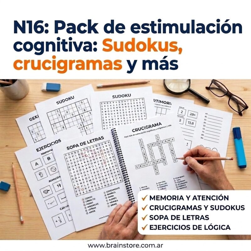 N16: Pack de estimulación cognitiva: Sudokus, crucigramas y más