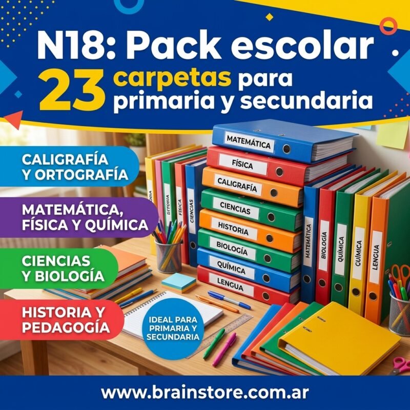 N18: Pack escolar: 23 carpetas para primaria y secundaria